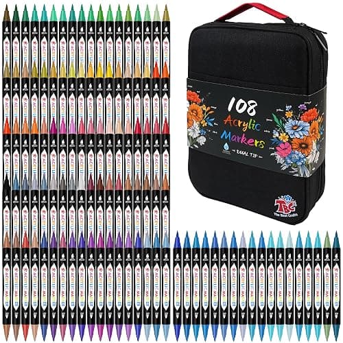 TBC The Best Crafts Acrylic Paint Markers, 108 Colors Dual Tip | Double Zipper Canvas Bag – Waterproof, Non-Toxic, Art Supplies for Wood, Glass, Rock, Ceramic – Gift for Artists & Hobbyists - Image 1