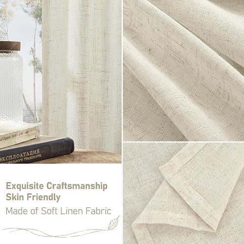 LAMIT Natural Ivory Linen Sheer Curtains 72 inches Long for Living Room | Soft Light Filtering Bedroom Curtains, Neutral Boho, Window, Drapes for Farmhouse, Bronze Grommet, 2 Panels Set, 52 x 72 Inch thumbnail 7