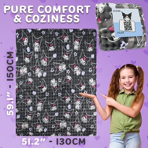 Get Trend Hello Kitty Sanrio Waffle Blanket for Girls, Teens, Women, 51 x 59 in, Kuromi Throw Blanket, Throw for Bed, Room Decor, Kawaii Gifts for Her (Grey Kuromi) thumbnail 3