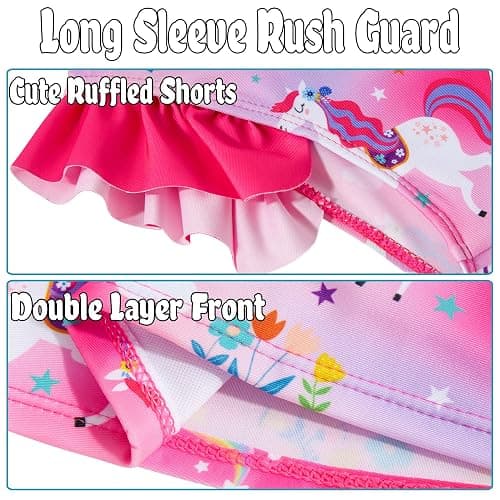 swimsobo Girls 3-Piece Swimsuit Size 3-10Y Bahting Suit Long Sleeve Rash Guard Tankini Sets UPF Sun Protection thumbnail 2