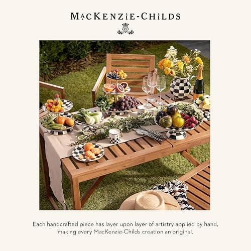 MACKENZIE-CHILDS Enamel Pedestal Serving Platter, Decorative Serving Dish for Food, Mini, Black-and-White Courtly Check thumbnail 6