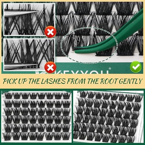 Lash Clusters 96pcs Individual Lashes Y02 D Curl 10-18MIX Cluster Lashes KEYYOU Volume Wispy Lash Extension Soft&Comfortable Easy DIY at Home(Y02,D-10-18MIX) thumbnail 7