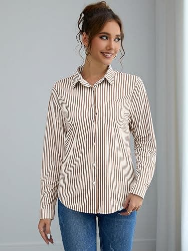 COUXILY Soft Wrinkle-Free Button Down Stretch Shirts for Women, Breathable Moisture-Wicking Casual Work Dress Tops thumbnail 3
