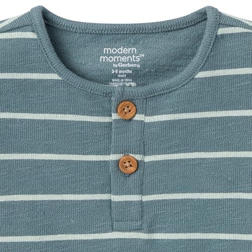 Modern Moments by Gerber Baby Boys' 2-piece Short-sleeve Henley Shirt and Short Set thumbnail 3