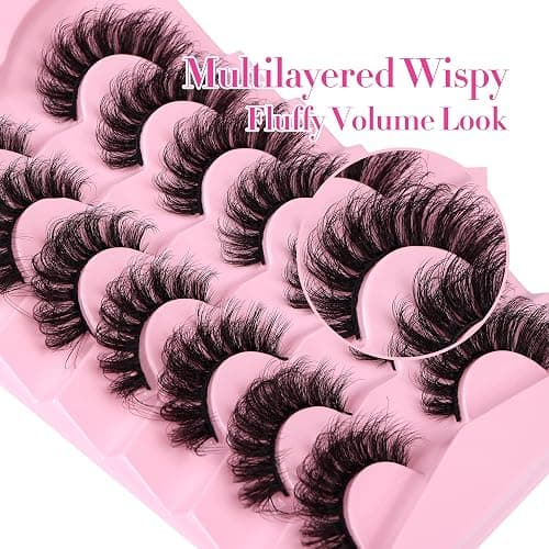 JIMIRE Faux Mink Lashes Volume False Eyelashes with Lash Glue Kit 18MM Dramatic Fluffy Cat Eye Lashes Russian Strip Lashes D Curl Mink Lashes Fluffy 7 Pairs Pack thumbnail 3