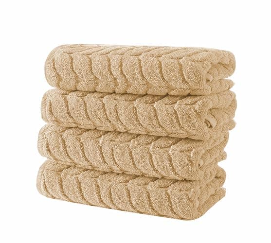 BAGNO MILANO Turkish Bath Towels, Soft Plush Jacquard Luxury Bath Towels, Quick Dry Towel Set (Sand Beige, 4 Pcs Hand Towel Set) - Image 1