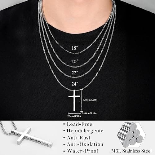 Ursteel 2 Pcs Black Silver Cross Necklace for Men - Inspirational Bible Verse Cross Chain for Men Stainless Steel Cross Pendant for Men Teen Boys Christian Gifts Christmas Gifts Stocking Stuffers thumbnail 7