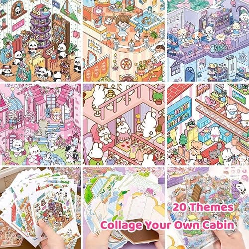 20 Sets 3D Sticker Scene Craft Kit –Adult Creative Relaxation Activity,Build Decorative Miniature House & Landscape Scenes with Reusable Stickers thumbnail 6