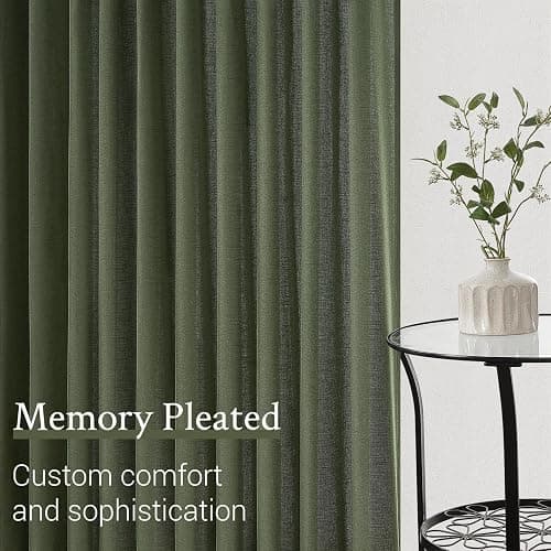 Pleated Linen Curtains 105 Inches Long for Living Room 2 Panel Set Olive Green Semi Sheer Light Filtering Pinch Pleat with Hooks Back Tab Drapes Neutral Boho 105 Inch Curtain for Bedroom Window thumbnail 7