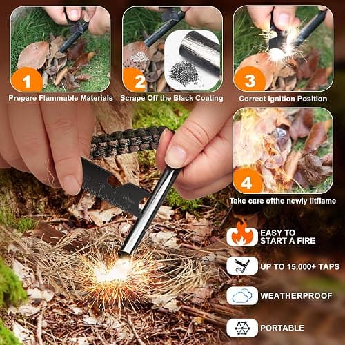 Clwryviduu Survival Fire Starter, 4 Inch Ferro Rod, Flint Fire Starters for Hiking and Camping, Flint and Steel Survival Tool with Paracord and Emerge thumbnail 3