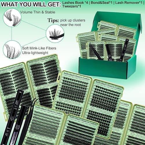 LASHSUN Lash Clusters Kit Wispy Eyelash Clusters 2304PCS Kit Cat Eye Kit Cluster Eyelash Extensions Pestañas Postizas Naturales DIY Lash At Home+Lash Bond and Seal,Remover,Tweezers thumbnail 2