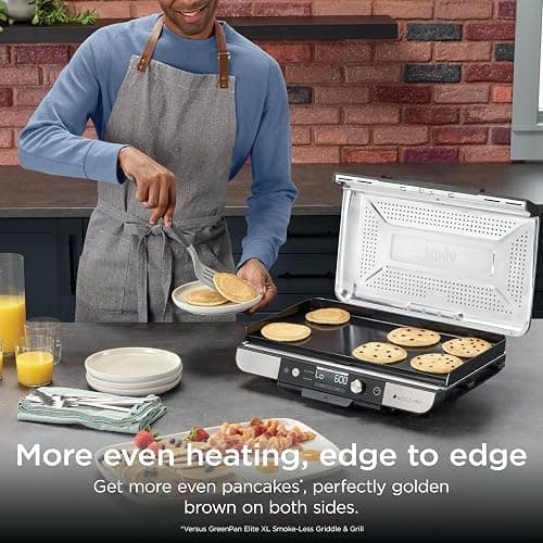 Ninja Sizzle Pro XL 20-Inch Indoor Griddle + Grill, Detachable Ventilated Lid, Grease Control, Ceramic Nonstick Plates, Even Edge Cooking, Extra Large Capacity, Versatile, Silver, GX101 thumbnail 9
