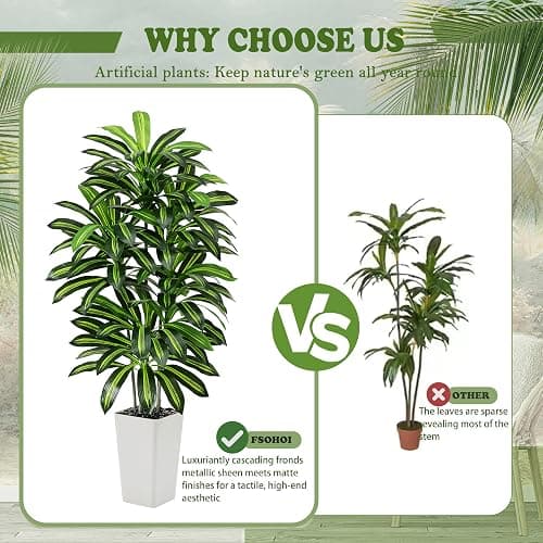 Artificial Dracaena Tree - 5FT Tall Fake Plants with White Tall Planter - Artificial Plants Indoor Floor Plant in Pot - Large Tropical Fake Yucca Potted Tree for Home Office Living Room Decor thumbnail 6