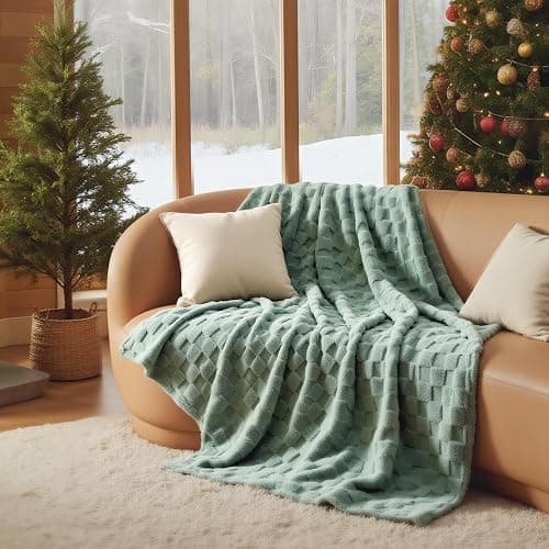 Bedsure GentleSoft Sage Green Throw Blanket for Couch - Checkered Fleece Blankets Christmas Gifts for Women Men Girls, Cute Soft Cozy Throw for Bedroom Home Decor Gifts, 50x60 Inches thumbnail 2