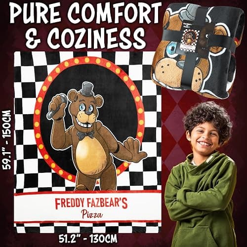 Get Trend Five Nights at Freddy’s Fleece Throw Blanket, Soft Cozy 59 x 51 Inch, Gaming Bedding Couch Bed Sofa Decor, FNAF Gifts for Gamers (Black FNF) thumbnail 2