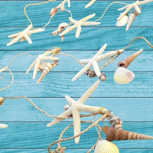 Beach Garland Seashell & 12 Pc Real Starfish Garland 10ft+ (120"), Coastal Christmas Decor, Nautical Decor, Beach Theme Party Decorations,Starfish Christmas Decorations (Starfish w/Shells Garland) - Image 1