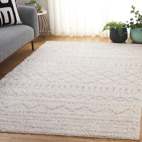 SAFAVIEH Area Rug 4x6 - Arizona Shag Collection - Ivory & Beige, Moroccan Boho Design, Non-Shedding & Easy to Clean, Ideal for Living Room, Bedroom, Dining Space (ASG741A) - Image 1