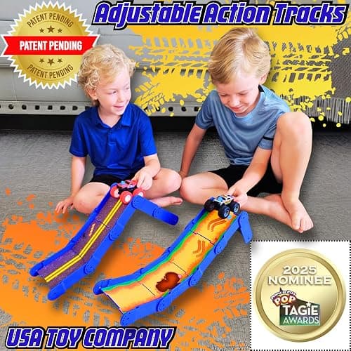 STEM Ramp Builder Set by Redi-Rampz–10 Modular Track Pieces with Adjustable Angles + 2 Monster Trucks | Build Custom Ramps, Bridges & Jumps (Ages 3+, No Batteries, Fits 1:64 Vehicles) thumbnail 2