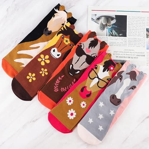 Jeasona Women's Cat Socks Cat Gifts Cute Animal Socks Dog Owl Gifts for Women - Multicolored Horse thumbnail 2