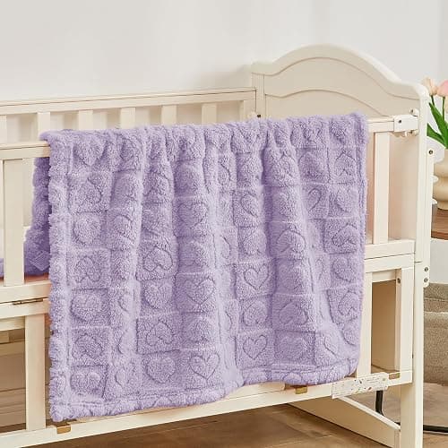 Yurhap Fleece Baby Blanket Heart Checkered Blanket, Ultra Soft Cozy Baby Blankets for Girls Boys, Fluffy Infant Toddler Newborn Receiving Blankets for Crib Stroller 30”×40” (Purple) thumbnail 2