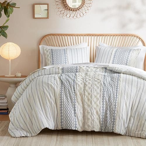 INK+IVY 100% Cotton Duvet Mid Century Modern Design, All Season Comforter Cover Bedding Set, Matching Shams, Full/Queen, Imani Chenille Navy - Image 1