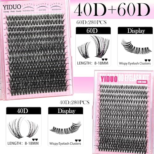 YIDUO 6 Styles Mix Lashes Clusters Kit 3 Box Cluster Lash Book Kit with 2X Bond&Seal 1520Pcs 100D/200D/300D Volume Individual Eyelash Extension Gift Packs for Beginners. DIY at Home Easily thumbnail 6