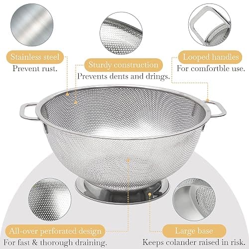Bellemain Colander for Kitchen – 5 Qt Stainless Steel Strainer with Handle - 18/8 Pasta Strainer Bowl for Pasta, Spaghetti, Vegetables, Fruit, and Pot Draining - Stainless Steel Colander thumbnail 4