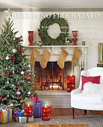 Fanzir Red flameless Candles with Remote Control Timer Battery Operated LED Pillar Candles 4‘’ 5‘’ 6‘’ Fake Candles with String Lights Set of 3 for Christmas or Special Festivals Decorations thumbnail 4