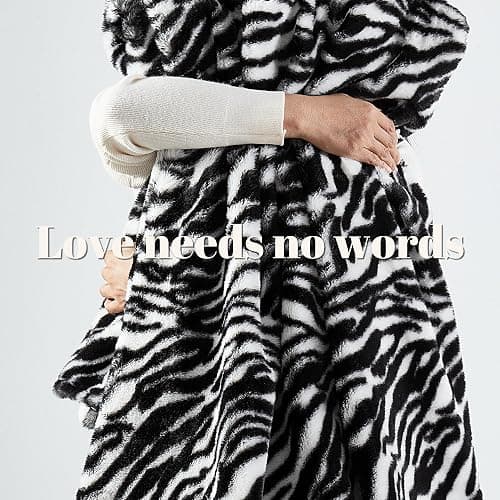 JONIYEAR Decorative Fuzzy Zebra Print Faux Rabbit Fur Throw Blanket 50" x 60",Double Sided Soft Thick Warm Shaagy Fluffy Blankets for Winter, Cute Cozy Plush Animal Blanket for Women, White and Black thumbnail 5