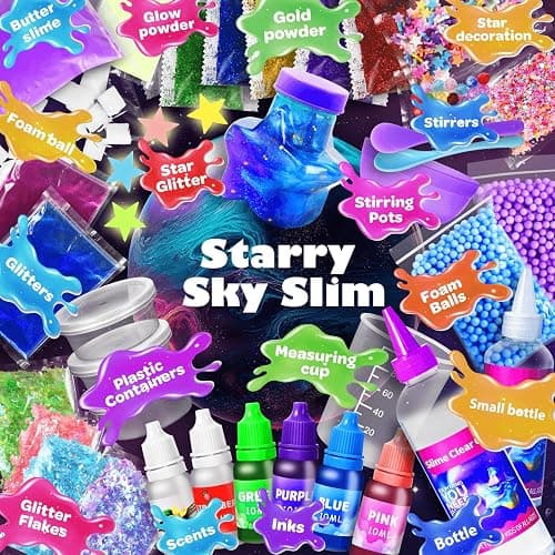 Galaxy Slime Kit for Boys Girls 8-10, BIENAN Slime Making Kit for Kids Ages 10-12, to Make DIY Glow, Metallic, Neon Colors, Galactic Slime, Ideal Birthday Christmas Easter Gift for Boys & Girls thumbnail 3
