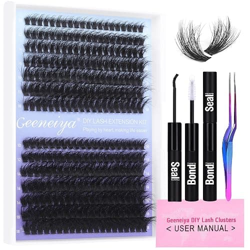 Geeneiya Lash Extension Kit Thick Cluster Lashes DIY Eyelash Extension Kit Individual Lashes Kit with Lash Bond and Seal Glue, Lash Applicator, DIY at Home for Beginners(Thick 60D+80D, 280Pcs) - Image 1
