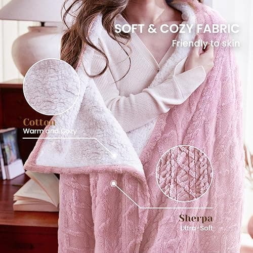 Aheadpret Heated Blanket-Electric Blanket 50"x60" Soft Heated Throw Blanket with 5 Heating Levels & 3 Hours auto-Off,Machine Washable (Pink thumbnail 4