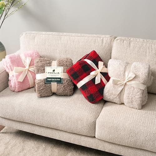 PAVILIA Sherpa Throw Blanket for Couch Sofa, Cream Beige Fluffy Warm Plush Blanket for Bed, Cozy Super Soft Lightweight Throw, Fuzzy Decorative Blanket, All Season Home, 50x60 thumbnail 9