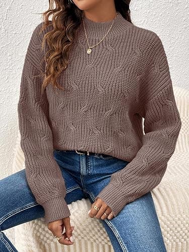 DancingYarns Womens Dressy Mockneck Cable Knit Long Sleeve Sweater Fall 2025 Oversized Chunky Ribbed Cuffs Knit Pullover thumbnail 6