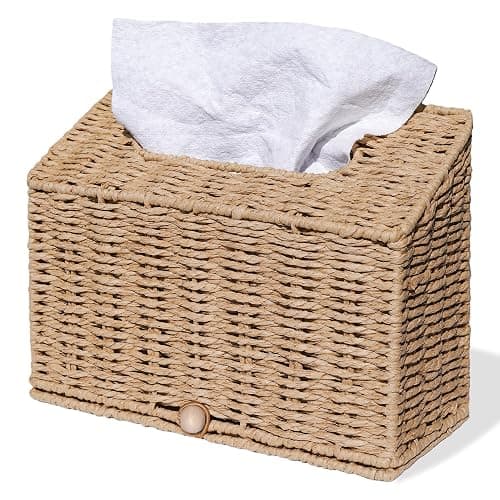 Furrywise Hand Towel Box Cover Compatible with Kleenex Hand Towels, Paper Rope Hand Towel Holder for Bathroom, Kitchen and Bathroom, 10.43" L x 4.5" W x 8" H in, Natural - Image 1