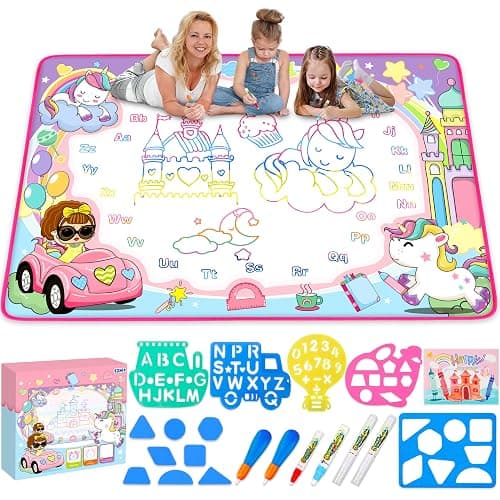Water Doodle Mat- Kids Painting Writing Doodle Board Toy - Color Drawing Mat Bring Magic Pens Educational Toys for Age 2 3 4 5 6 7 8 9 Year Old Girls Boys Toddler Present - Image 1