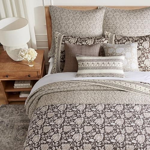 Levtex Home Adare Cocoa Reversible King/Cal King Quilt Set (106x92in) and 2 Pillow Shams (36x20in) - Floral Bedding - Brown Cream - Cotton King Size Quilt Bedding Set - Lightweight, Soft, Pre-Washed thumbnail 4