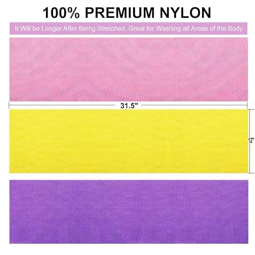 GIGULES, 3 Pieces African Net Bath Sponge African Exfoliating African Scrubbing Long Net Rag African Wash Net Shower Body Scrubber, Yellow Pink Purple thumbnail 3