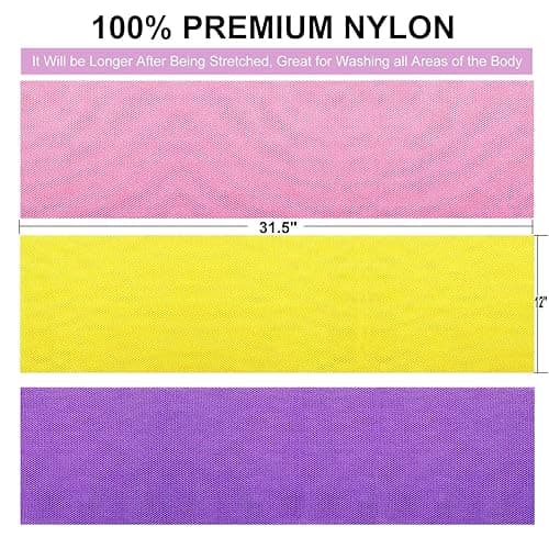GIGULES, 3 Pieces African Net Bath Sponge African Exfoliating African Scrubbing Long Net Rag African Wash Net Shower Body Scrubber, Yellow Pink Purple - Yellow Pink Purple thumbnail 3