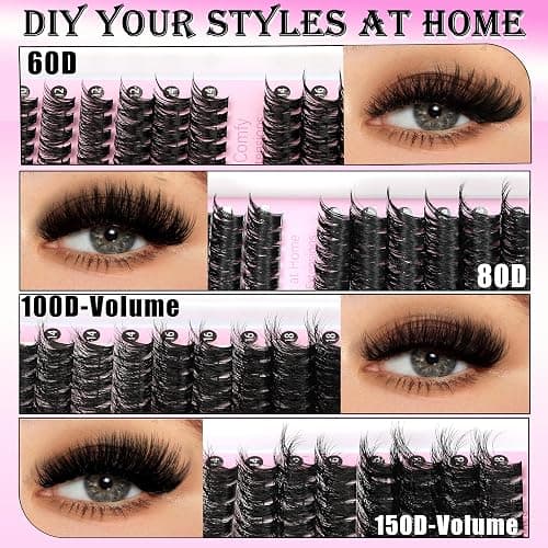 YIDUO 4 Styles Lash Clusters Kit 60D+80D+100D+150D Volume Clusters Lashes Extensions Kit with 2 X Bond and Seal 10-18mm Wispy D Curvature Full Individual Eyelash Extensions Kit DIY at Home Easily thumbnail 3