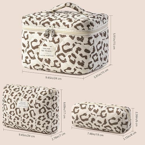 HBselect Quilted Makeup Bag, 3PCS Cotton Large Travel Makeup Bag, Cute Floral Coquette Make up Bag Cosmetic Bag Toiletry Bag for Women Girls thumbnail 5