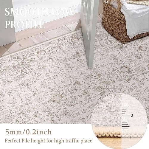 PureCozy Light Brown Area Rug 8x10 Machine Washable Large Vintage Living Room Distressed Non Slip Carpet Traditional Indoor Bedroom Retro Floral Accent Throw Rug for Office Kitchen Dining Room thumbnail 3