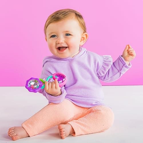 Bright Starts Rattle and Shake Barbell Toy - Pretty in Pink, Ages 3 Months + thumbnail 2