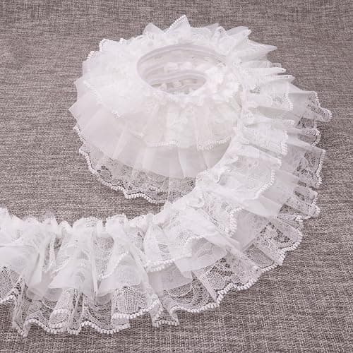 White Ruffle Lace Trim Elastic Trim for Bridal Wedding Decoration Sewing and Crafts (AIETSYEI) - Image 1