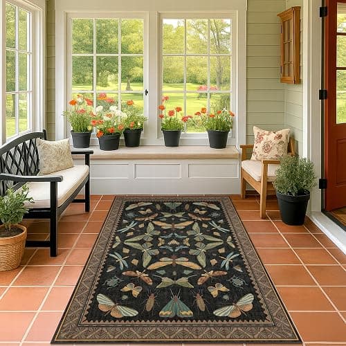 Insect Print Washable 4x6 Entryway Rug - Non-Slip Low Pile Area Rug for Large Kitchen, Bedroom, Office - Ultra Soft Aesthetic Decor, Black & Brown thumbnail 3