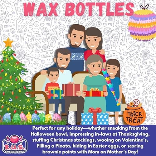 Old-Fashioned Wax Bottle Candy – 1/2 Lbs Bulk Pack – 5 Fruity Flavors (Lemon, Blue Raspberry, Orange, Cherry, Green Apple) – Retro Candy Drinks for Parties, Kids, and Nostalgic 90's Buffet (Half Pound) thumbnail 8