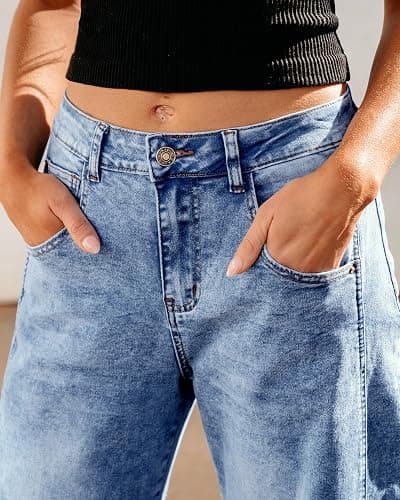 GRAPENT Barrel Jeans for Women Trendy High Waisted Wide Leg Baggy Cropped Relax Fit Stretch Denim Trouser Ankle Pants thumbnail 7