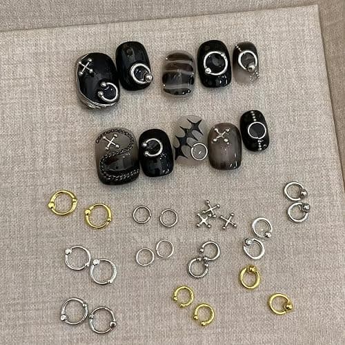 100Pcs Goth Nail Charms 3D Punk Nail Rhinestones Gold Silver Black Metal Nail Gems Y2K Nail Art Charms Alloy Piercing Grunge Accessories Gothic Nail Supplies for Women Manicure DIY Decoration thumbnail 3