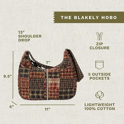 Bella Taylor Blakely - Hobo Shoulder Bag for Women - Lightweight Quilted Fabric Purse with Pockets thumbnail 4