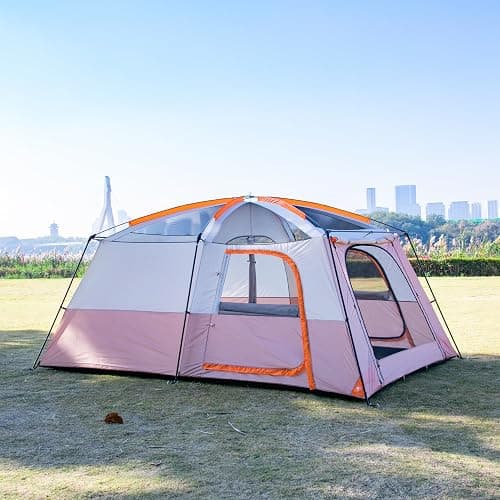 KTT Extra Large Tent 6-10-12-14 Person(A),Family Cabin Tents,2 Rooms,3 Doors and 3 Windows with Mesh,Straight Wall,Waterproof,Double Layer,Big Tent for Outdoor,Picnic,Camping,Family Gathering thumbnail 6